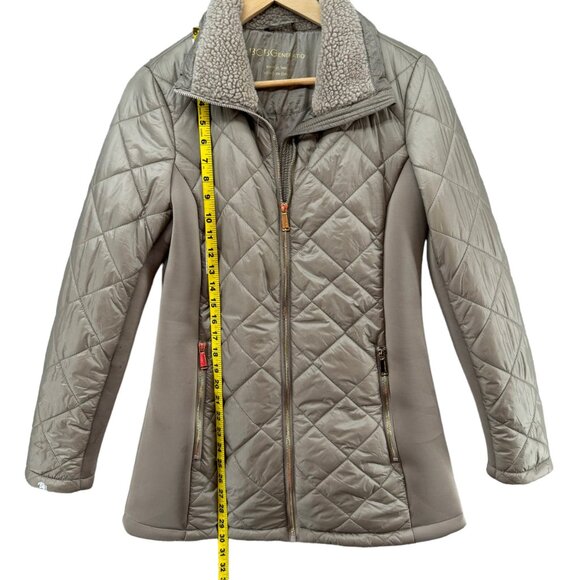 BCBGeneration Quilted Puffer Jacket Womens Nylon Mid Length Faux Fur Trim Size S - Picture 8 of 12